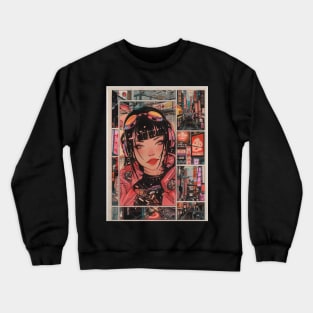 Comic Book Cyber Punk Girl in Kyoto Crewneck Sweatshirt